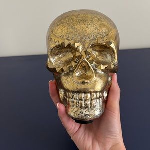 RADKO Blown Gold Glass Light up Skull with STUD detail